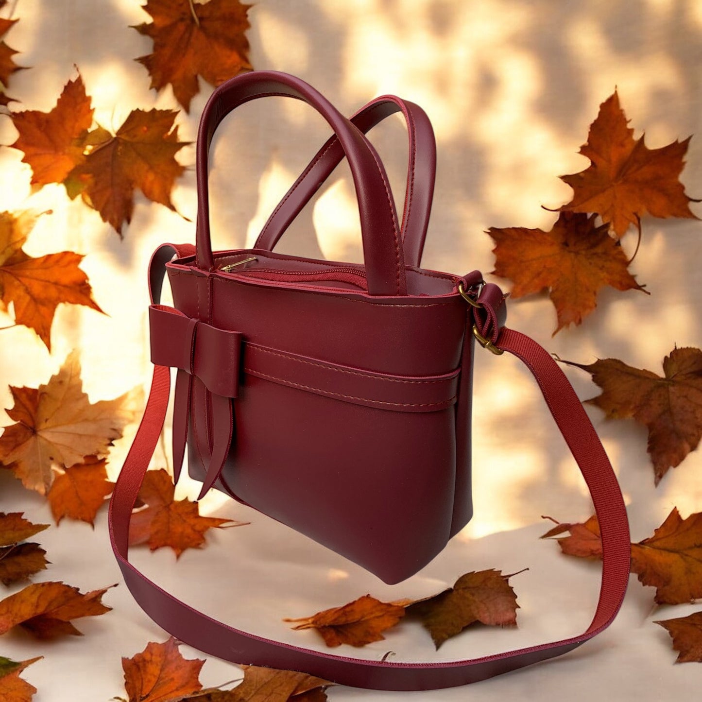 BUTTERFLY Bold Maroon Leather Bag H(748/U)