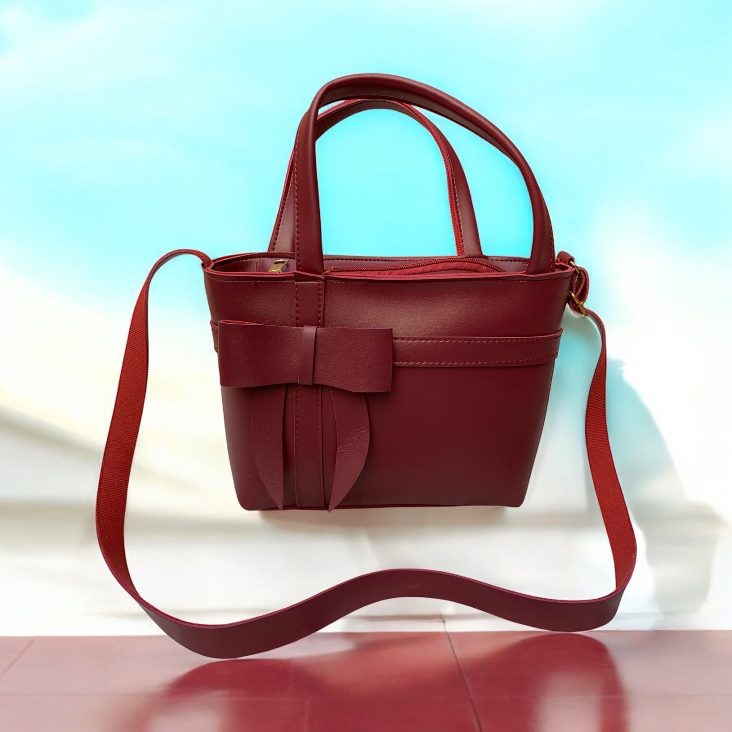 BUTTERFLY Bold Maroon Leather Bag H(748/U)